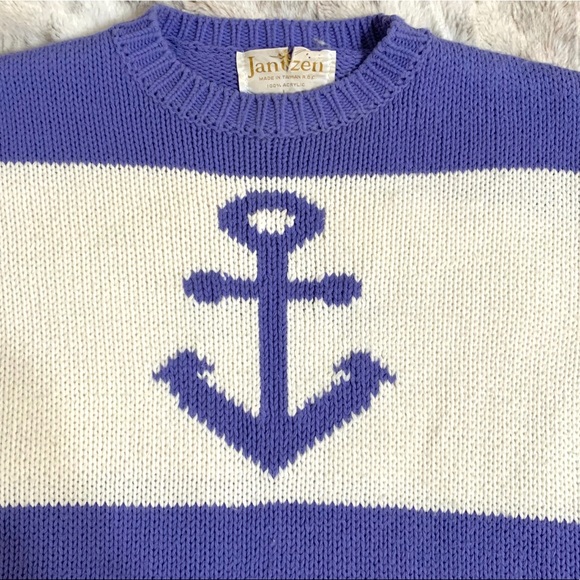 Vintage Nautical Striped Anchor Knit Sweater Top - Picture 7 of 13
